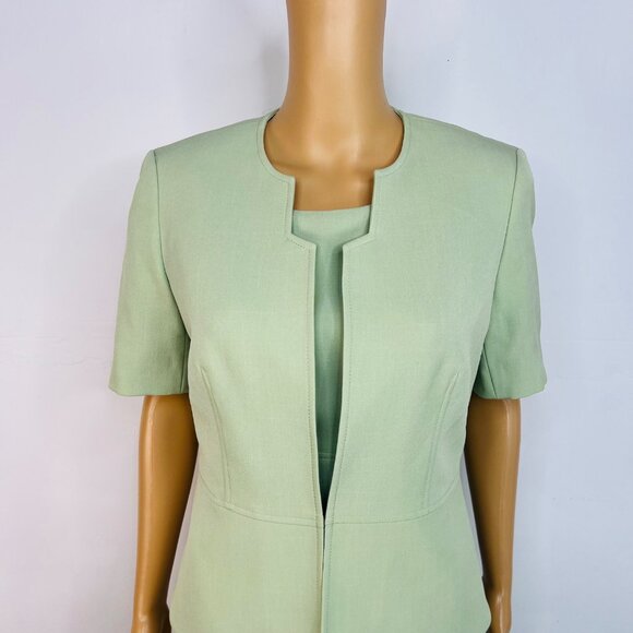 Kasper 2PC Midi Dress Suit Size 6 Lemon Green Professional Look Sleek Elegant - Picture 3 of 10